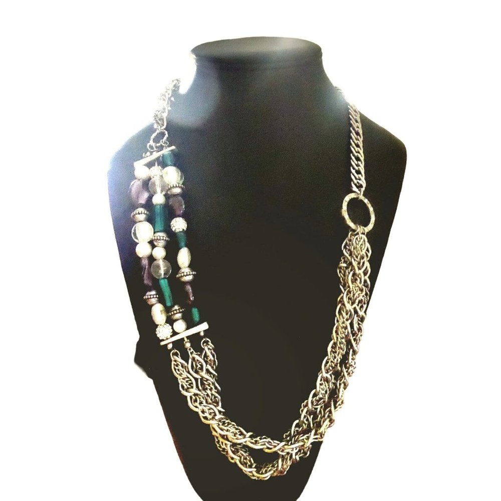 Signed ELENNA MELLINNI Statement Necklace - Bold Beads, Crystals & Chains